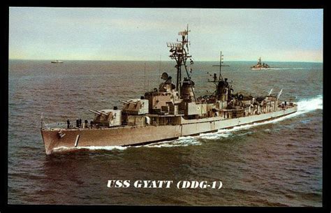 USS Gyatt DDG-1 postcard USNavy DD-712 converted to 1st guided missile destroyer | Us navy ships ...