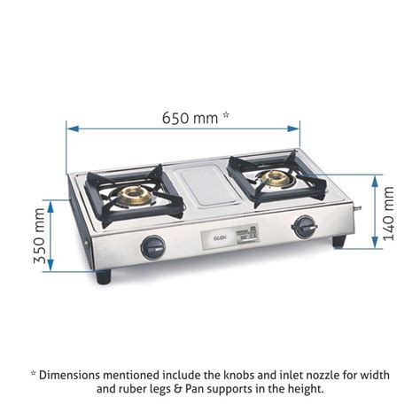 Glen 1023 SSBB 2 Burner Stainless Steel Gas Stove, Size: 650 mm x 350 ...