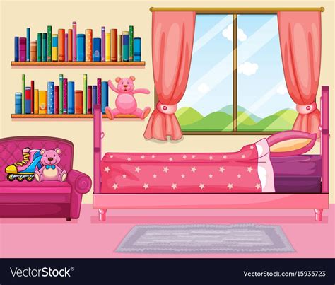 Bedroom scene with pink bed illustration. Download a Free Preview or ...