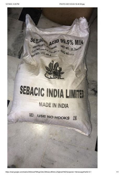 Technical Grade Powder Sebacic Acid Chemical, For Industrial at Rs 500 ...