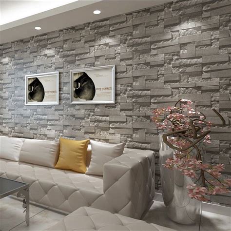 3D Print Grey Brick Stone Wallpaper Vintage Rustic Stacked Slate | Home & Garden, Home Im ...