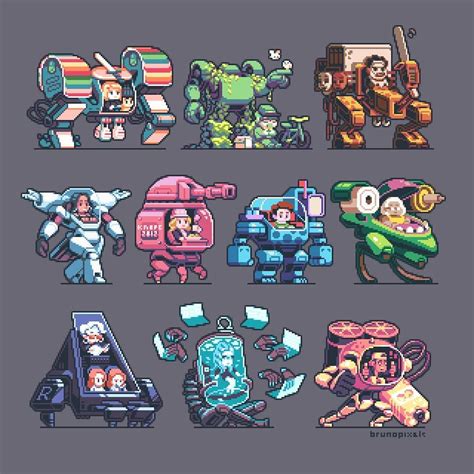 Bruno on Instagram: “o bloco dos mechas ta passando no seu feed 🎊🎉 #pixelart #gamedev #mecha ...