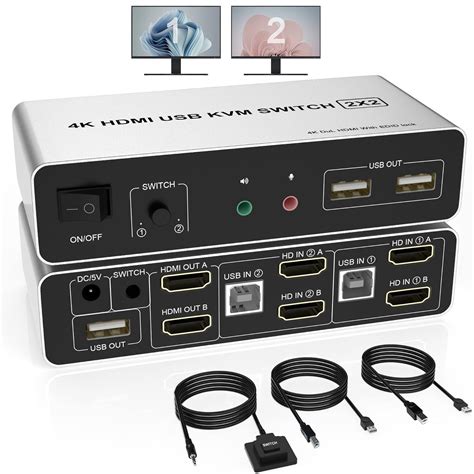 Amazon.com: KVM Switch Dual Monitor HDMI 2 Port, Supports EDID, HDMI 4K 60Hz for 2 Computers 2 ...