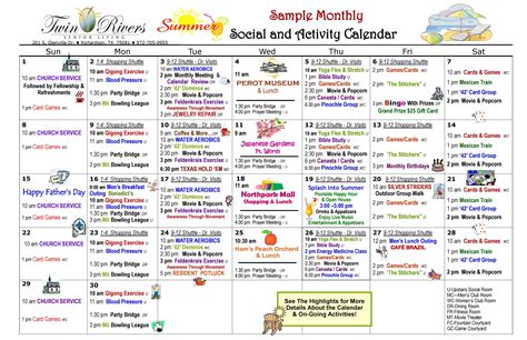 Calendar of Events and Activities | Twin Rivers Senior Living