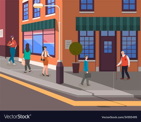 People on city street office building or shop Vector Image