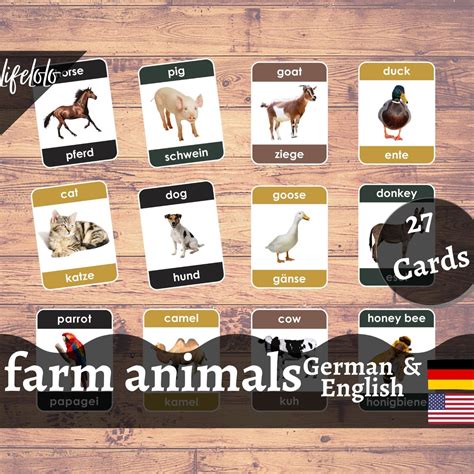 Farm Animals GERMAN Flash Cards | Bilingual Homeschool Printable ...