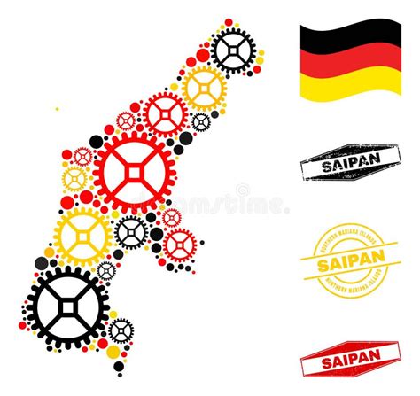 Gear Mosaic Saipan Island Map in German Flag Colors and Grunge Stamps Stock Vector ...