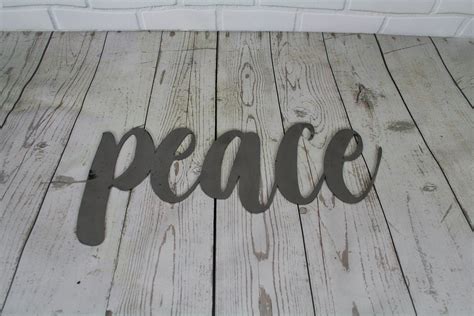 peace script, peace metal sign, metal word art, inspirational sign ...