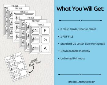 Treble Clef Flashcards with BONUS Blank Flash Cards - Learn Music Notes