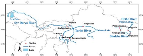 Map of the study areas showing the Syr Darya River in Central Asia, and ...