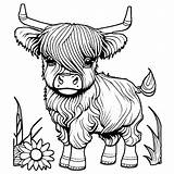 Highland Cows And Flowers Coloring Page · Creative Fabrica sketch template