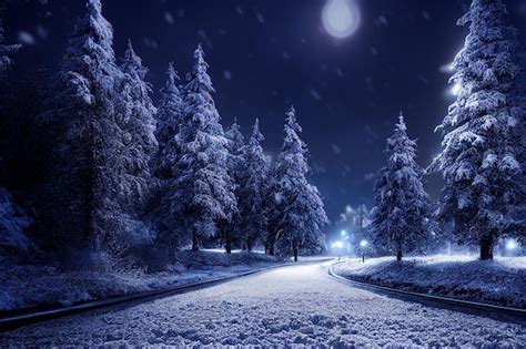 Premium Photo | Landscape of snow storm winter background at night ...