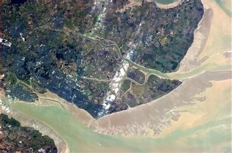 Essex from the International Space Station. You can see the mouth of the River Thames with the ...