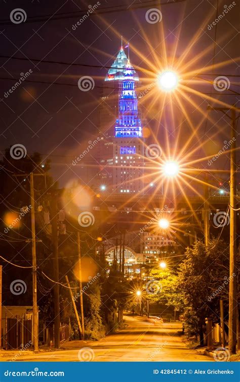 Cleveland Downtown Street View at Night Stock Photo - Image of international, life: 42845412