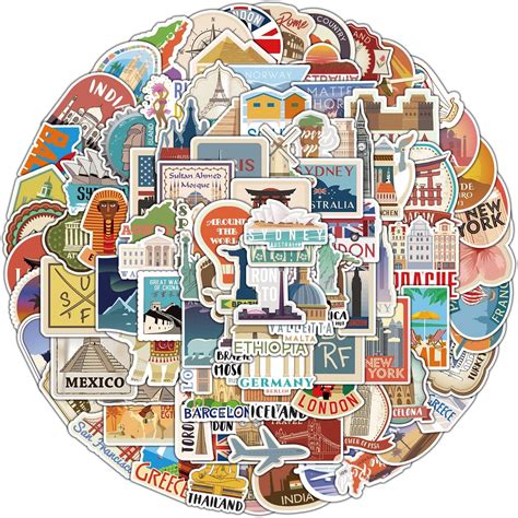 Amazon.com: 100 Pack Travel Around The World Stickers Vinyl Laptop ...