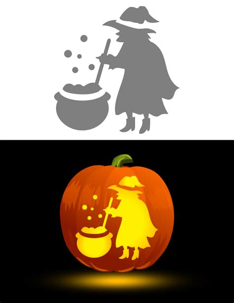 Witch Cauldron Pumpkin Carving Stencil