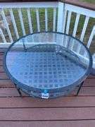 Metal Patio Round Table w/ Glass Top - Comas Montgomery Realty & Auction Co., Inc.