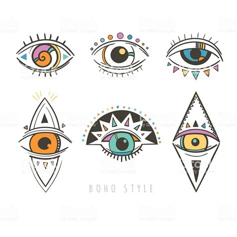 hand drawn mystic eyes; vector illustration with esoteric symbols ...