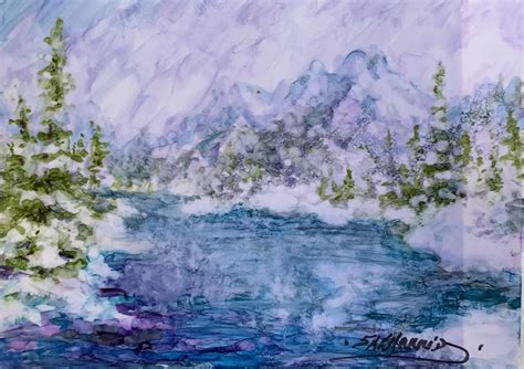 Alaska Winter Mountain Scene - Alcohol Ink Art Community