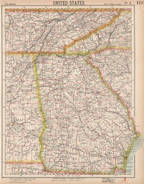 GEORGIA & Southern Appalachia. Alabama Tennessee NC SC Railroads. LETTS 1889 map