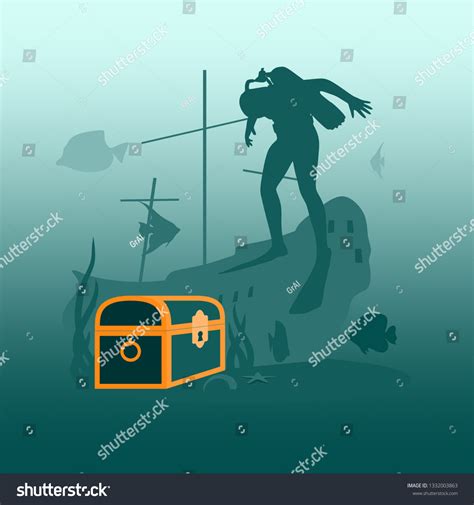 Silhouette Diver Underwater World Background Underwater Stock Vector ...