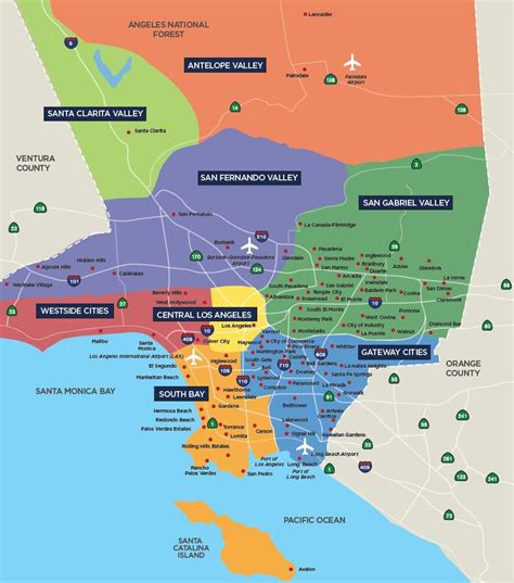 The valley Los Angeles map - Los Angeles valley map (California - USA)