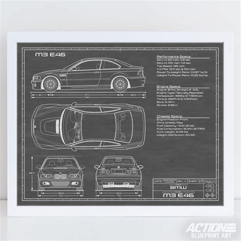 BMW M3 E46 2000-2006 Blueprint Art on Chalkboard BMW - Etsy