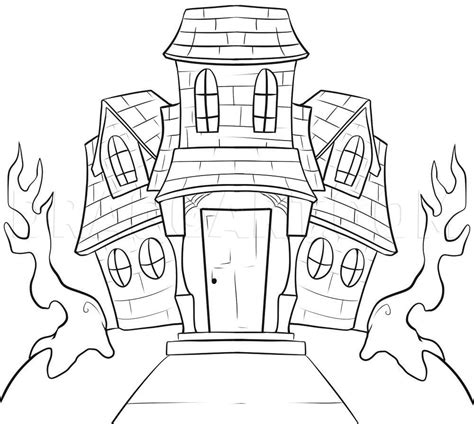 How To Draw A Haunted House, Step by Step, Drawing Guide, by Dawn | dragoart.com | Haunted house ...