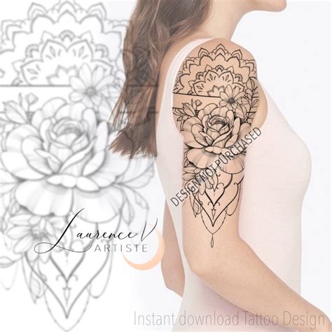 Instant Download Tattoo Design Rose and Mandala Tattoo - Etsy