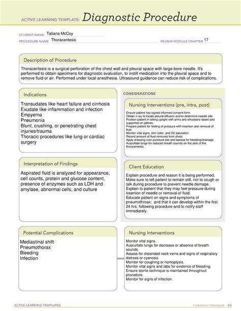 ALT-Diagnostic Procedure-Thoracentesis - ACTIVE LEARNING TEMPLATES THERAPEUTIC PROCEDURE A - Studocu