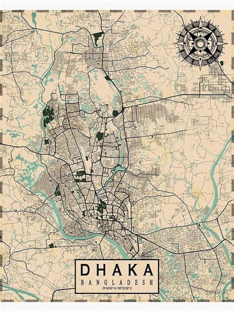 "Dhaka City Map of Bangladesh - Vintage" Poster for Sale by deMAP ...