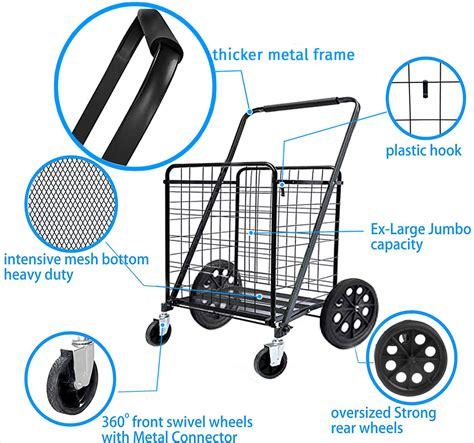 Premium Shopping Cart with 360° Rolling Swivel Wheels- Large & Medium ...