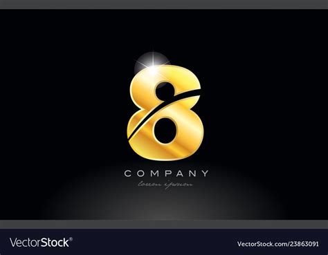 Number 8 gold golden metal logo icon design Vector Image