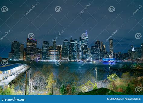 The Financial District at Night in Manhattan Stock Image - Image of ...