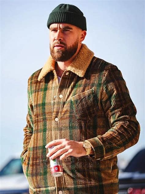 Travis Kelce Brown Checkered Corduroy Jacket