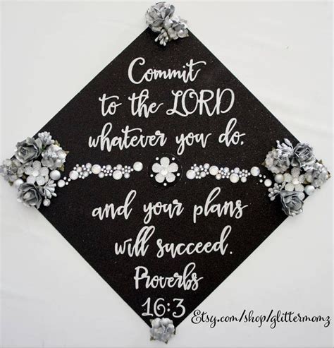 Proverbs 16:3 Graduation Cap Topper With Flowers and Rhinestones Customize for Colors and Saying ...