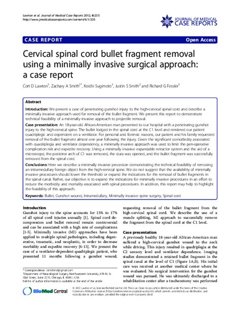 (PDF) Cervical spinal cord bullet fragment removal using a minimally ...