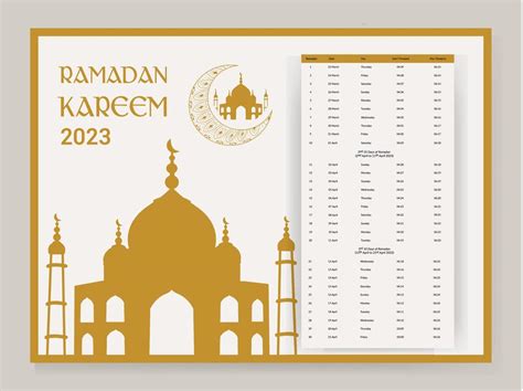 Ramadan Calendar Design 2023. Calendar Mockup template, Islamic ...