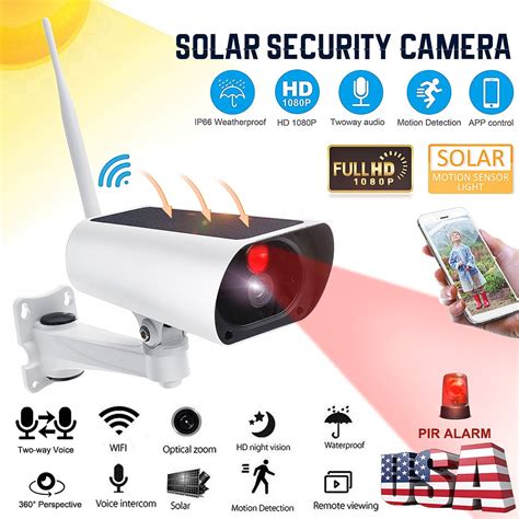 Solar Security Camera 1080P Wireless WIFI IR Zoom in Camera Night Vision Outdoor Home WiFi ...