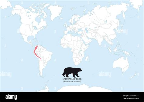 Map of the distribution and habitat of the spectacled bear Stock Photo ...