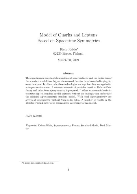 (PDF) Model of Quarks and Leptons Based on Spacetime Symmetries | Risto ...