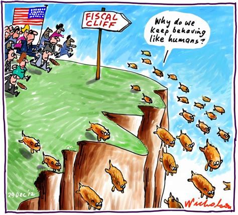 Fiscal Cliff looms. Lemmings like humans business cartoon 2012-12-29 | Business cartoons ...