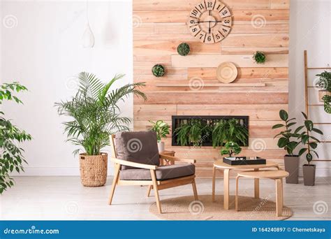 Stylish Living Room Interior with Armchair, Plants and Miniature Zen Garden. Home Design Ideas ...