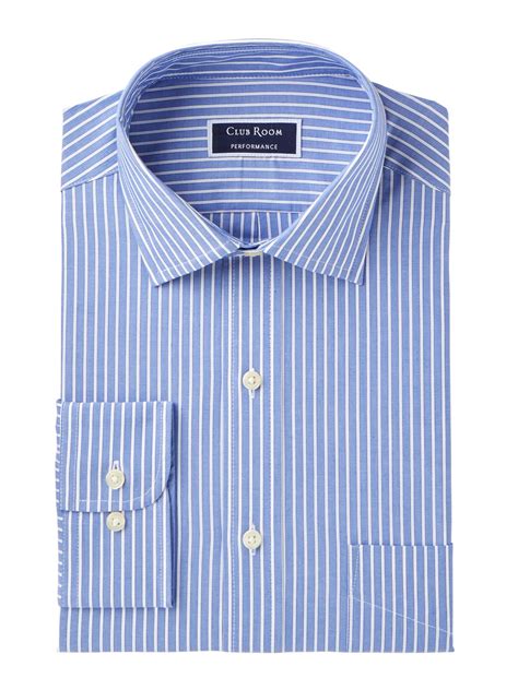 CLUBROOM Mens Blue Pinstripe Collared Classic Fit Dress Shirt 17.5- 36/ ...