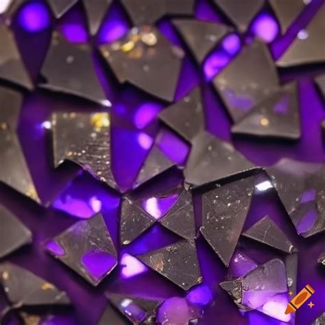 Pattern of exotic silver metal triangular armour plates with amethyst crystals on Craiyon