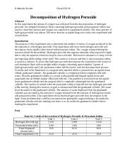 Decomposition of Hydrogen Peroxide - Kimberlee Koehn Chem 228-36 Decomposition of Hydrogen ...