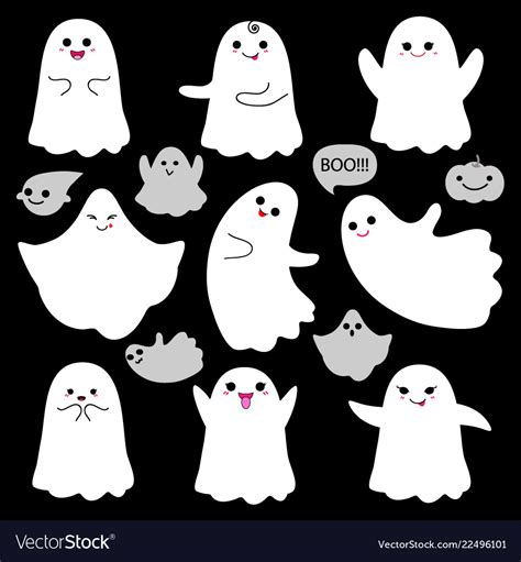 Cute ghosts icons on black halloween Royalty Free Vector