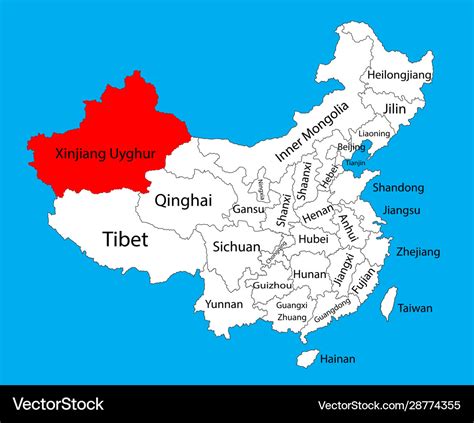 Xinjiang uyghur province map china map Royalty Free Vector