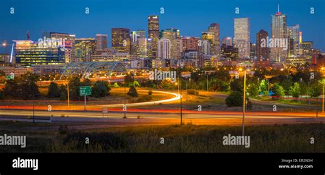 Denver skyline at night. Denver is the largest city and capital of the ...