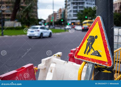 Yellow Sign of a Construction Site on the Street Stock Image - Image of yellow, warning: 296354371